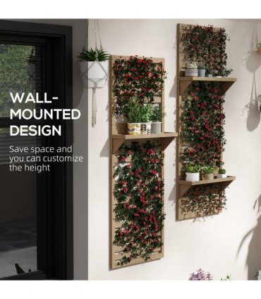 Plant Stand Natural Fir Wood 2-Piece Set with Shelves and Trellis 60x18x170cm