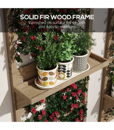 Plant Stand Natural Fir Wood 2-Piece Set with Shelves and Trellis 60x18x170cm