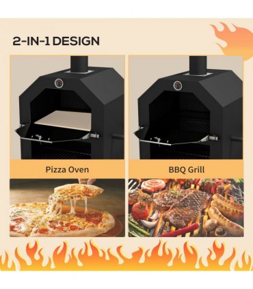 Outdoor Pizza Oven Black Steel Charcoal Grill BBQ Outsunny 66L x 45W x 158Hcm