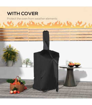 Outdoor Pizza Oven Black Steel Charcoal Grill BBQ Outsunny 66L x 45W x 158Hcm