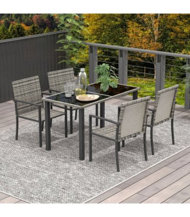 Outsunny 4 Seater Rattan Garden Furniture Set with Glass Tabletop - Mixed Grey