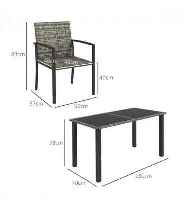 Outsunny 4 Seater Rattan Garden Furniture Set with Glass Tabletop - Mixed Grey