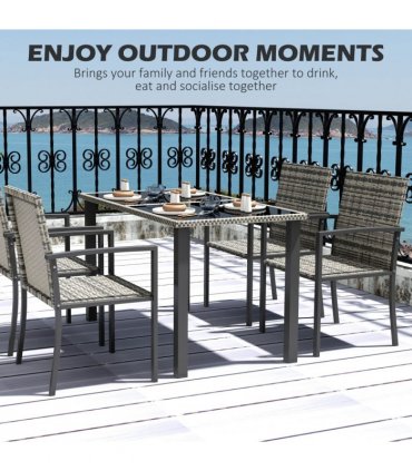 Outsunny 4 Seater Rattan Garden Furniture Set with Glass Tabletop - Mixed Grey