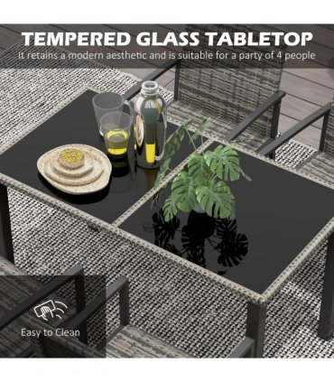 Outsunny 4 Seater Rattan Garden Furniture Set with Glass Tabletop - Mixed Grey