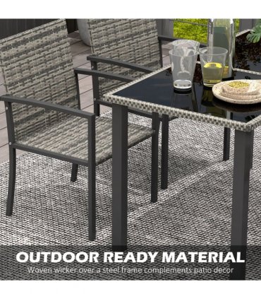 Outsunny 4 Seater Rattan Garden Furniture Set with Glass Tabletop - Mixed Grey