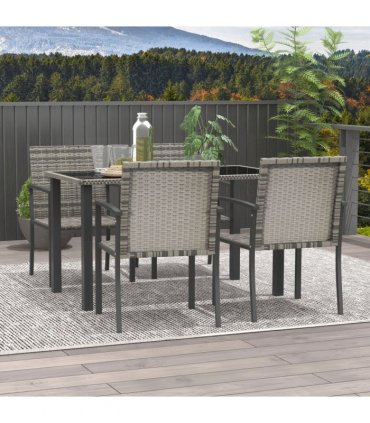 Outsunny 4 Seater Rattan Garden Furniture Set with Glass Tabletop - Mixed Grey