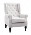 Armchair Cream White Linen Wood Sponge 74x86x102cm Retro Tufted Club Fabric