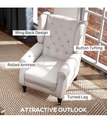 Armchair Cream White Linen Wood Sponge 74x86x102cm Retro Tufted Club Fabric