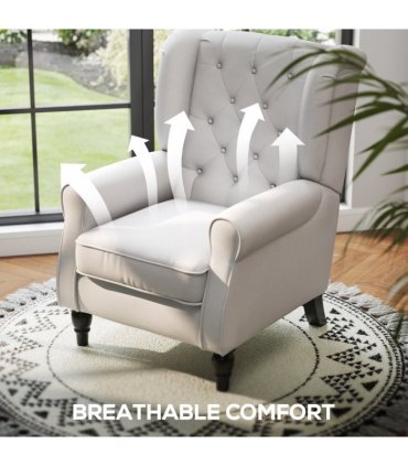 Armchair Cream White Linen Wood Sponge 74x86x102cm Retro Tufted Club Fabric