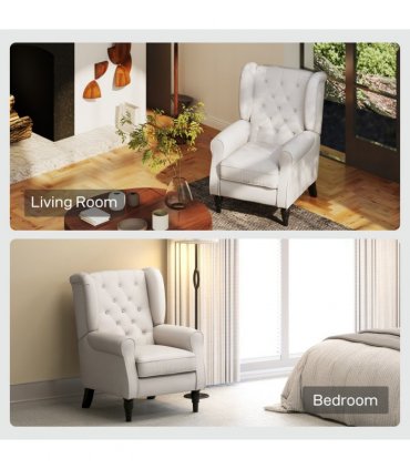 Armchair Cream White Linen Wood Sponge 74x86x102cm Retro Tufted Club Fabric