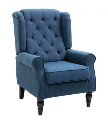 HOMCOM Accent Armchair Home Furniture Retro Tufted Club Wood Fabric Blue