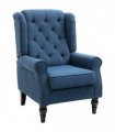 HOMCOM Accent Armchair Home Furniture Retro Tufted Club Wood Fabric Blue