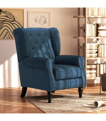 HOMCOM Accent Armchair Home Furniture Retro Tufted Club Wood Fabric Blue