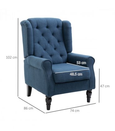 HOMCOM Accent Armchair Home Furniture Retro Tufted Club Wood Fabric Blue