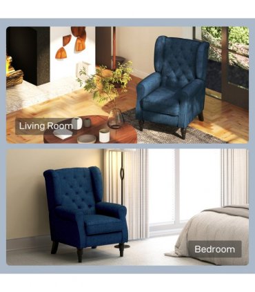 HOMCOM Accent Armchair Home Furniture Retro Tufted Club Wood Fabric Blue