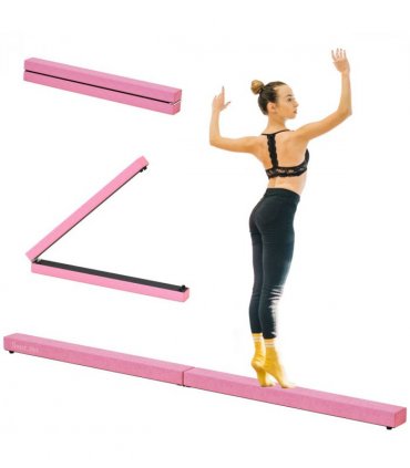 HOMCOM Balance Beam Trainer Fold Performance Gymnastics Suede Pink Home