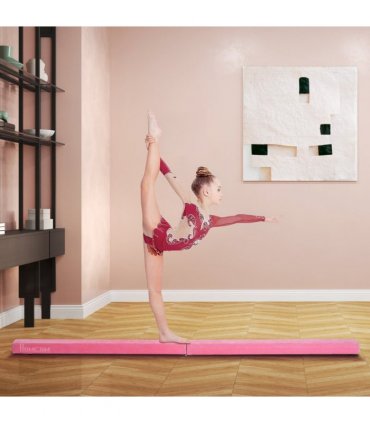 HOMCOM Balance Beam Trainer Fold Performance Gymnastics Suede Pink Home