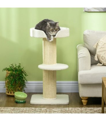 Cat Resting Tree Cream White 45L x45W x91Hcm Particle board, lamb cashmere