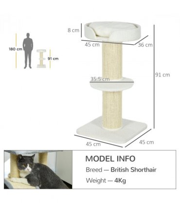 Cat Resting Tree Cream White 45L x45W x91Hcm Particle board, lamb cashmere