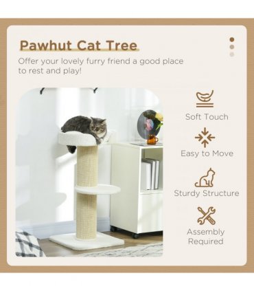 Cat Resting Tree Cream White 45L x45W x91Hcm Particle board, lamb cashmere