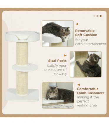 Cat Resting Tree Cream White 45L x45W x91Hcm Particle board, lamb cashmere