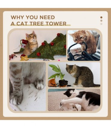 Cat Resting Tree Cream White 45L x45W x91Hcm Particle board, lamb cashmere