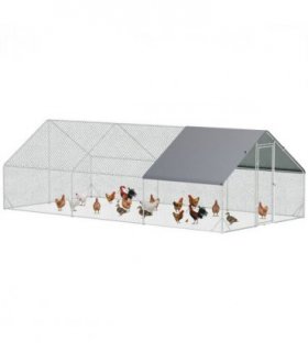 PawHut Walk In Chicken Run Large Galvanised Chicken Coop with Cover 6 x 3 x 2m