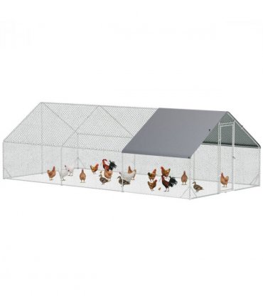 PawHut Walk In Chicken Run Large Galvanised Chicken Coop with Cover 6 x 3 x 2m