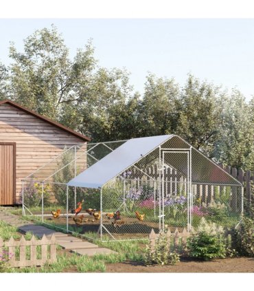 PawHut Walk In Chicken Run Large Galvanised Chicken Coop with Cover 6 x 3 x 2m