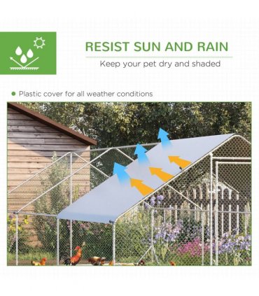 PawHut Walk In Chicken Run Large Galvanised Chicken Coop with Cover 6 x 3 x 2m
