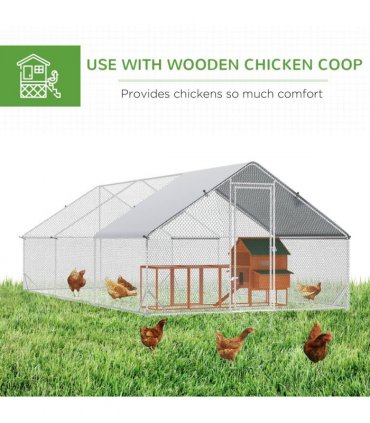 PawHut Walk In Chicken Run Large Galvanised Chicken Coop with Cover 6 x 3 x 2m