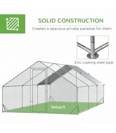 PawHut Walk In Chicken Run Large Galvanised Chicken Coop with Cover 6 x 3 x 2m