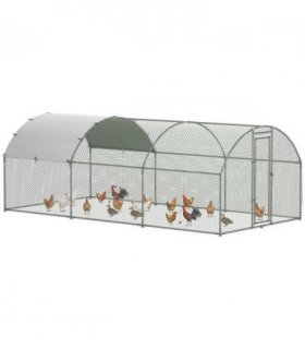 PawHut Walk-In Chicken Run Galvanised Chicken Coop with Cover 2.8 x 1.9 x 2m