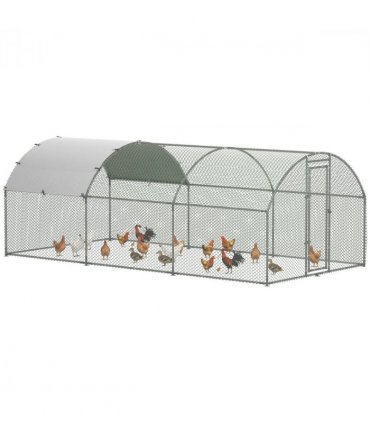 PawHut Walk-In Chicken Run Galvanised Chicken Coop with Cover 2.8 x 1.9 x 2m