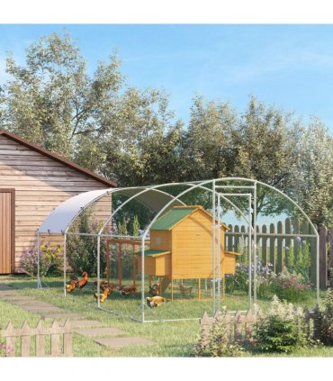 PawHut Walk-In Chicken Run Galvanised Chicken Coop with Cover 2.8 x 1.9 x 2m