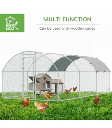 PawHut Walk-In Chicken Run Galvanised Chicken Coop with Cover 2.8 x 1.9 x 2m