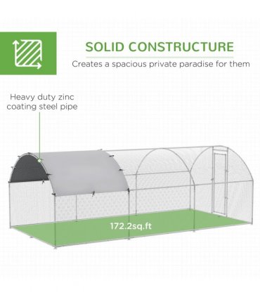 PawHut Walk-In Chicken Run Galvanised Chicken Coop with Cover 2.8 x 1.9 x 2m