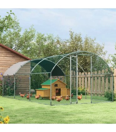 PawHut Walk-In Chicken Run Galvanised Chicken Coop with Cover 2.8 x 1.9 x 2m