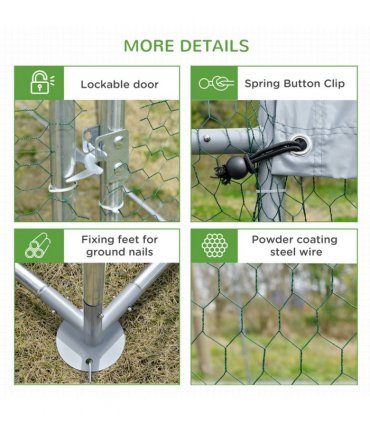 PawHut Walk-In Chicken Run Galvanised Chicken Coop with Cover 2.8 x 1.9 x 2m