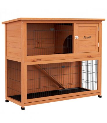 Outdoor Rabbit Hutch Antiseptic Orange Fir Wood Steel Wires 120L x50W x102Hcm