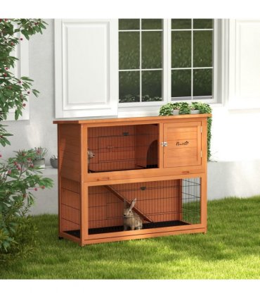 Outdoor Rabbit Hutch Antiseptic Orange Fir Wood Steel Wires 120L x50W x102Hcm
