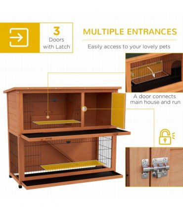 Outdoor Rabbit Hutch Antiseptic Orange Fir Wood Steel Wires 120L x50W x102Hcm