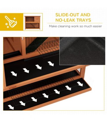 Outdoor Rabbit Hutch Antiseptic Orange Fir Wood Steel Wires 120L x50W x102Hcm