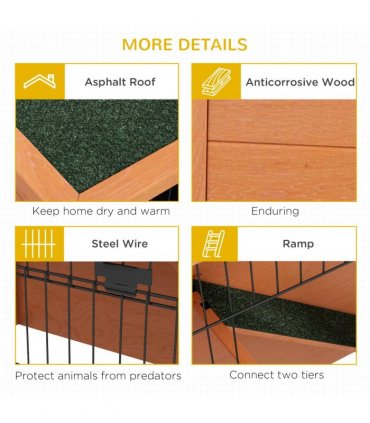 Outdoor Rabbit Hutch Antiseptic Orange Fir Wood Steel Wires 120L x50W x102Hcm