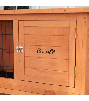 Outdoor Rabbit Hutch Antiseptic Orange Fir Wood Steel Wires 120L x50W x102Hcm