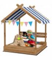 Sand Pit Brown Fir wood 124L x116W x146Hcm Outsunny Sandbox Canopy Seats Kids