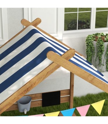 Sand Pit Brown Fir wood 124L x116W x146Hcm Outsunny Sandbox Canopy Seats Kids