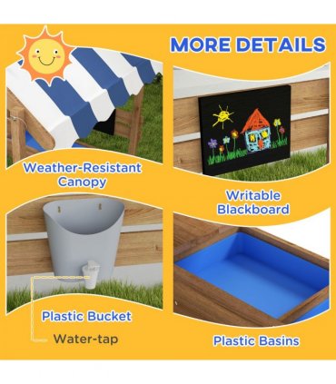 Sand Pit Brown Fir wood 124L x116W x146Hcm Outsunny Sandbox Canopy Seats Kids