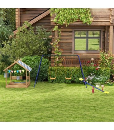 Sand Pit Brown Fir wood 124L x116W x146Hcm Outsunny Sandbox Canopy Seats Kids