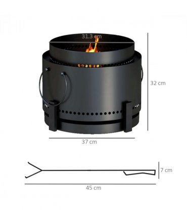 Outsunny 37cm Smokeless Wood Burning Firepit Metal Fire Pit, Black